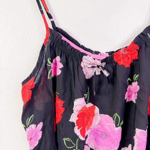 Kensie Floral Sleeveless Tie Front Sleep Cami Top Coquette Black Pink Size L NWT - Picture 4 of 6